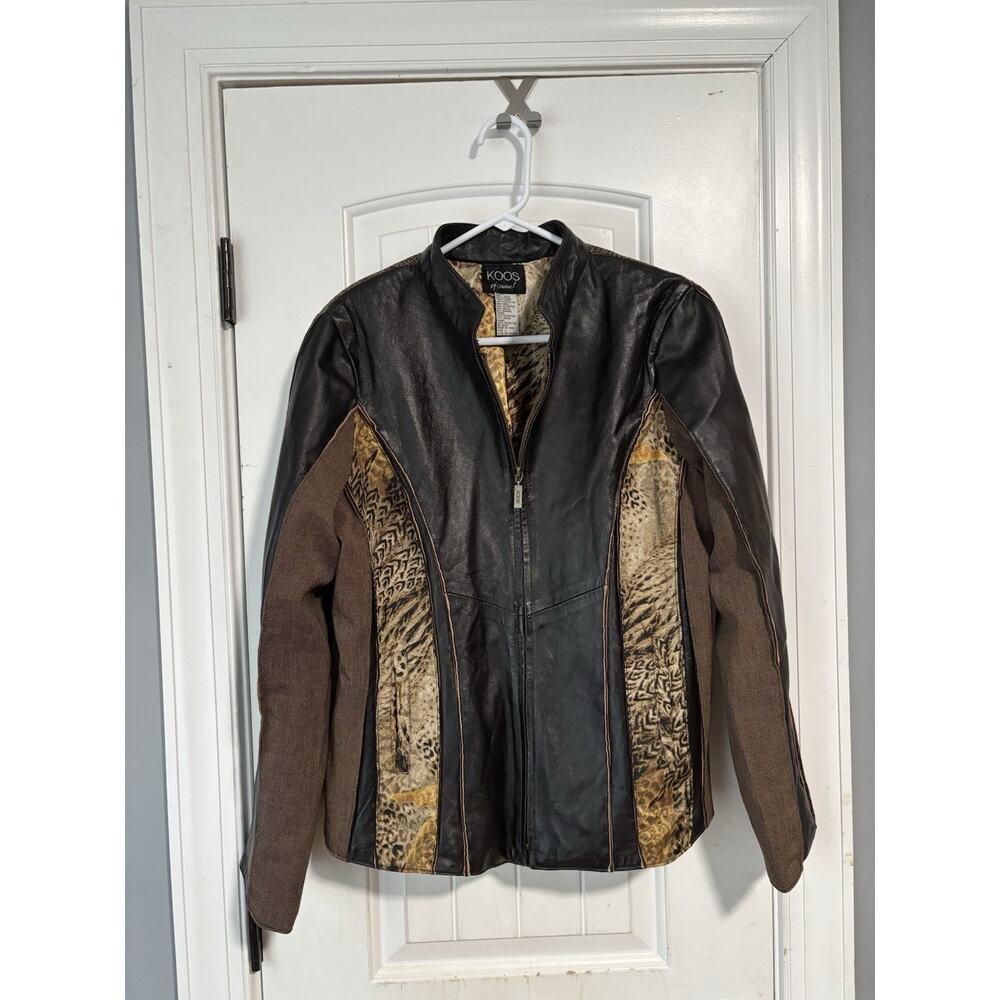Moto Jacket KOOS OF‎ COURSE ART TO WEAR Tweed Animal Women Leather BLAZER Large